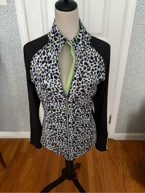 Bolle Black & White Leopard Print Zip-Front Jacket with Lime Accents
